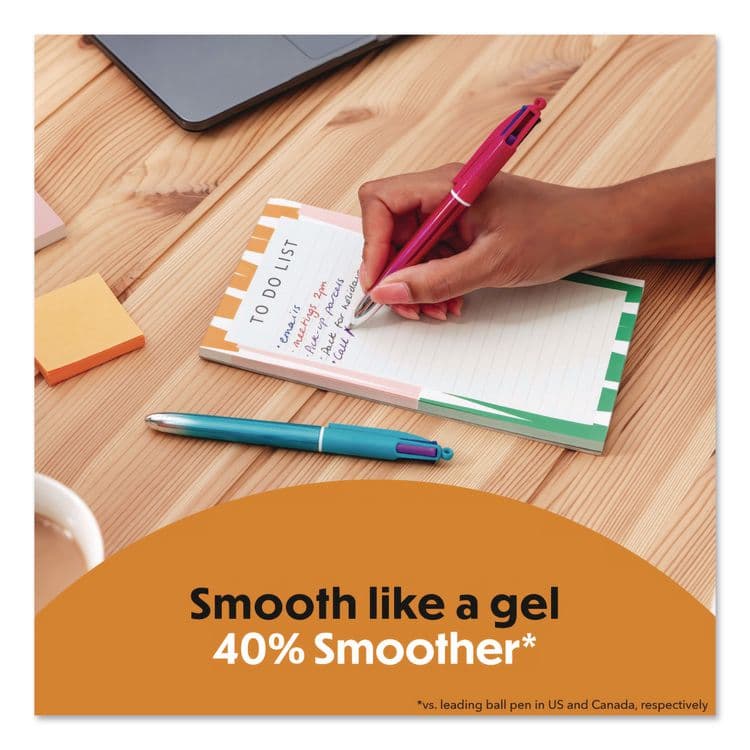 BIC CORP. 4-Color Smooth Multi-Color Ballpoint Pen, Retractable, Medium 1mm, Black/Blue/Purple/Red Ink, Assorted Barrel Colors, 12/Pack (BICMMSG11AST) thumbnail 4