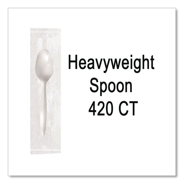BERK ENTERPRISES Elegant Dinnerware Heavyweight Cutlery, Individually Wrapped, Spoon, Plastic, White, 420/Box (BSQ90187) thumbnail 3