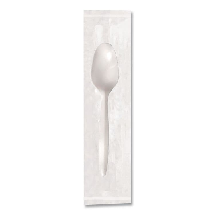 BERK ENTERPRISES Elegant Dinnerware Heavyweight Cutlery, Individually Wrapped, Spoon, Plastic, White, 420/Box (BSQ90187) thumbnail 4