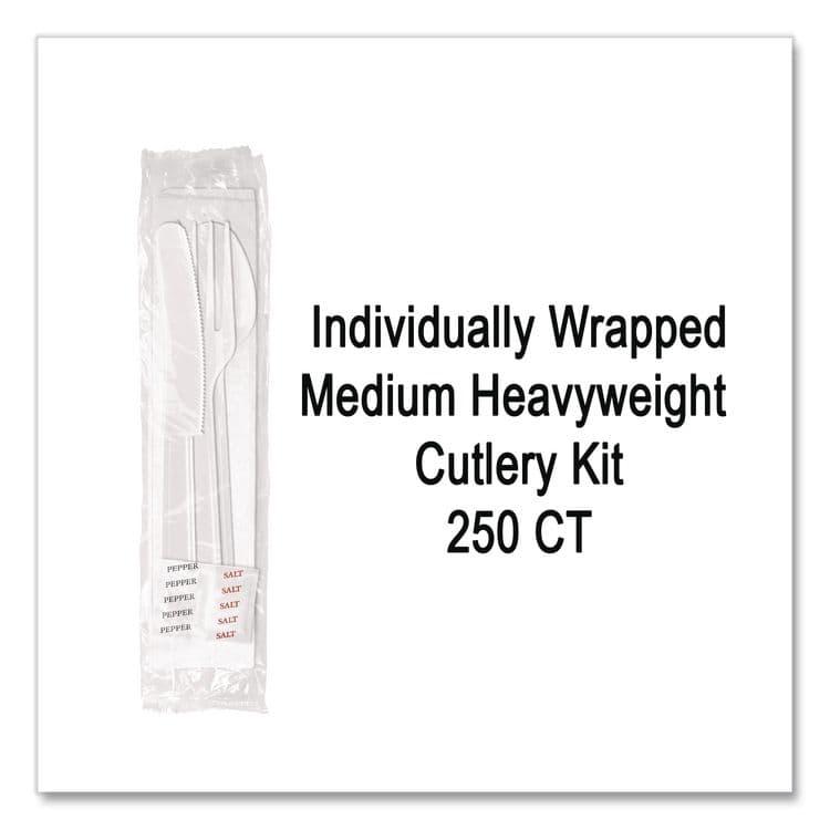 BERK ENTERPRISES Medium Heavyweight Cutlery Kit, Fork/Knife/Napkin/Pepper/Salt/Spoon, Plastic, White, 250/Carton (BSQ1181239) thumbnail 3