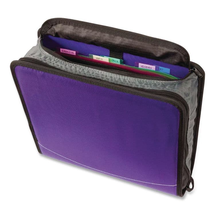 CASE IT Large Capacity Zipper Binder, 3 Rings, 3" Capacity, 11 x 8.5, Purple (CAED145PP) thumbnail 2