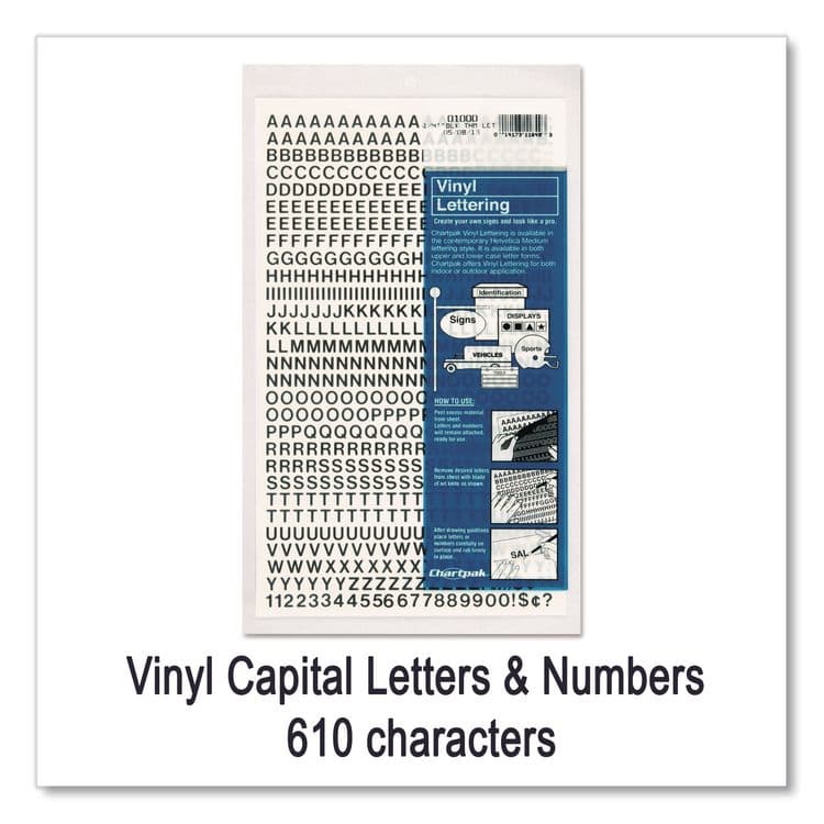 CHARTPAK/PICKETT Press-On Vinyl Self-Adhesive Numbers and Uppercase Letters, 0.25" Tall, Black Characters, 610/Pack (CHA01000) thumbnail 4