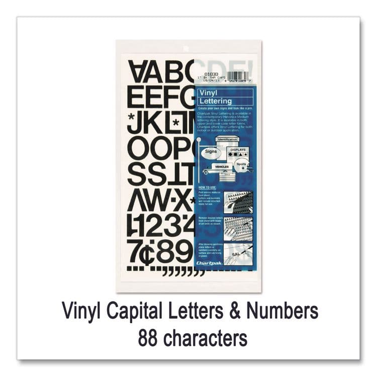 CHARTPAK/PICKETT Press-On Vinyl Self-Adhesive Numbers and Uppercase Letters, 1" Tall, Black Characters, 88/Pack (CHA01030) thumbnail 4