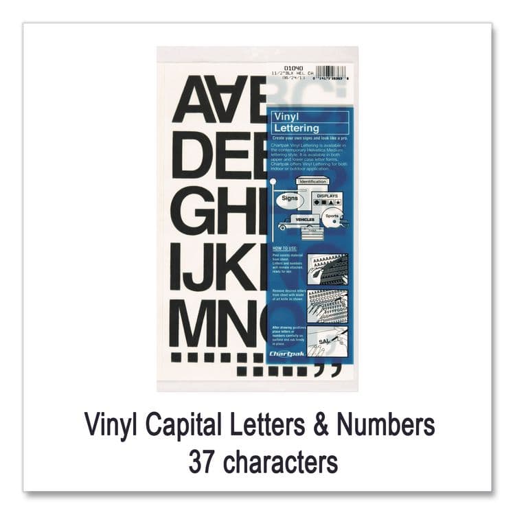 CHARTPAK/PICKETT Press-On Vinyl Self-Adhesive Numbers and Uppercase Letters, 1.5" Tall, Black Characters, 37 Pieces (CHA01040) thumbnail 4