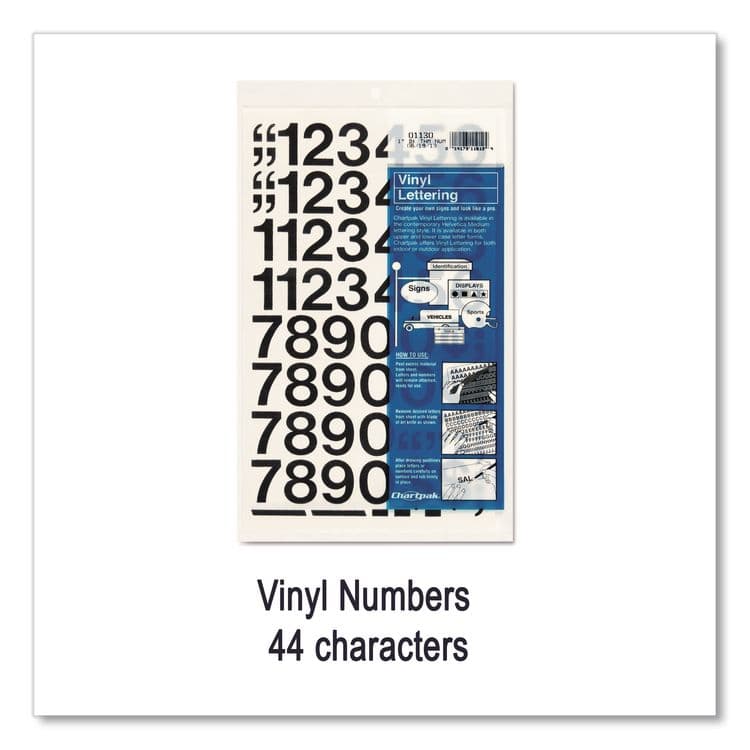 CHARTPAK/PICKETT Press-On Vinyl Self-Adhesive Numbers, 1" Tall, Black Characters, 44/Pack (CHA01130) thumbnail 3