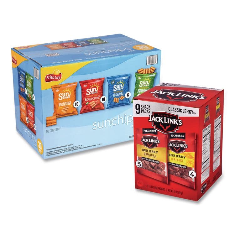 SNACK BOX PROS Sunchips and Jack Link's Beef Jerky Variety Pack, (30) 1.5 oz Bags, (9) 0.9 oz Snack Packs, Assorted Flavors/Bundle (GRR60004175)