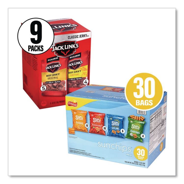 SNACK BOX PROS Sunchips and Jack Link's Beef Jerky Variety Pack, (30) 1.5 oz Bags, (9) 0.9 oz Snack Packs, Assorted Flavors/Bundle (GRR60004175) thumbnail 2
