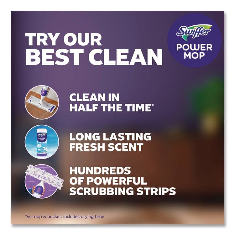 PROCTER & GAMBLE PowerMop Starter Kit, 15.4 x 5.3 White/Purple Cloth Head, 26" Silver Aluminum Handle (PGC07242) thumbnail 3