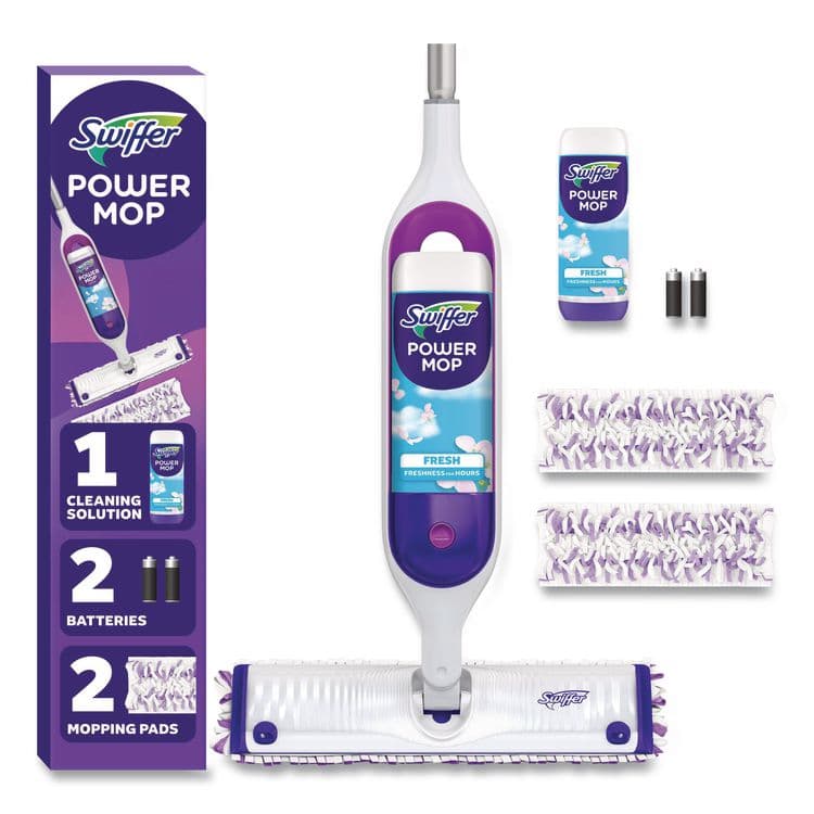 PROCTER & GAMBLE PowerMop Starter Kit, 15.4 x 5.3 White/Purple Cloth Head, 26" Silver Aluminum Handle (PGC07242)
