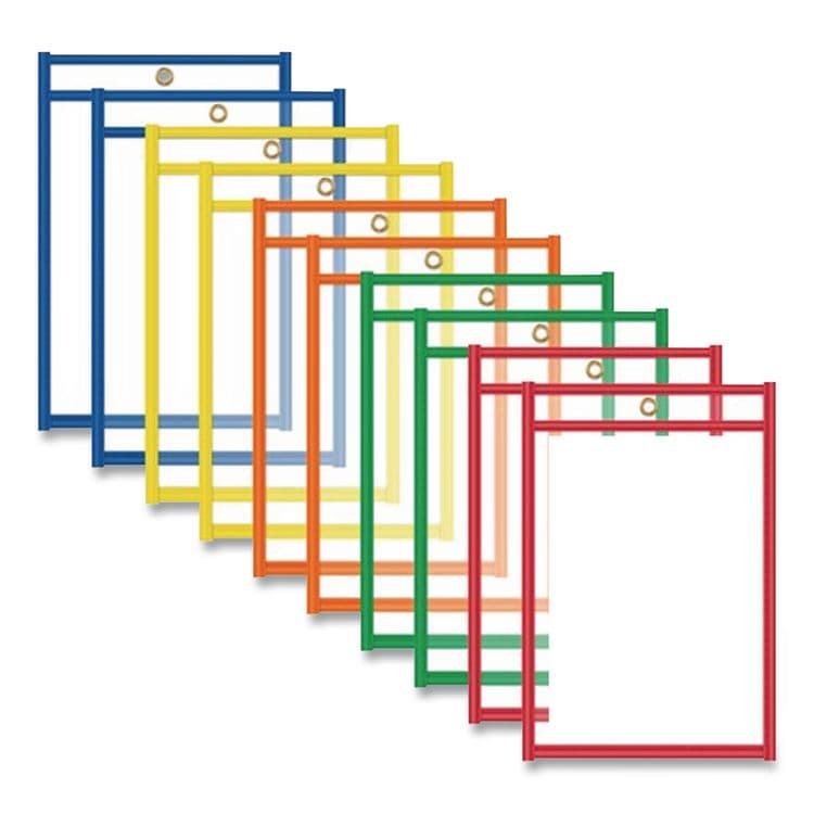 C-LINE PRODUCTS, Reusable Dry Erase Pockets, Super Heavy-Duty, Top Load 6 x 9 Insert, Clear Front, Assorted Border Colors, 10/Pack (CLI41610)