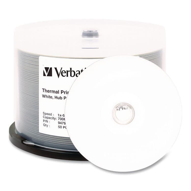VERBATIM CORPORATION CD-R DataLifePlus Printable Recordable Disc, 700 MB/80 min, 52x, Spindle, White, 50/Pack (VER94755) thumbnail 4