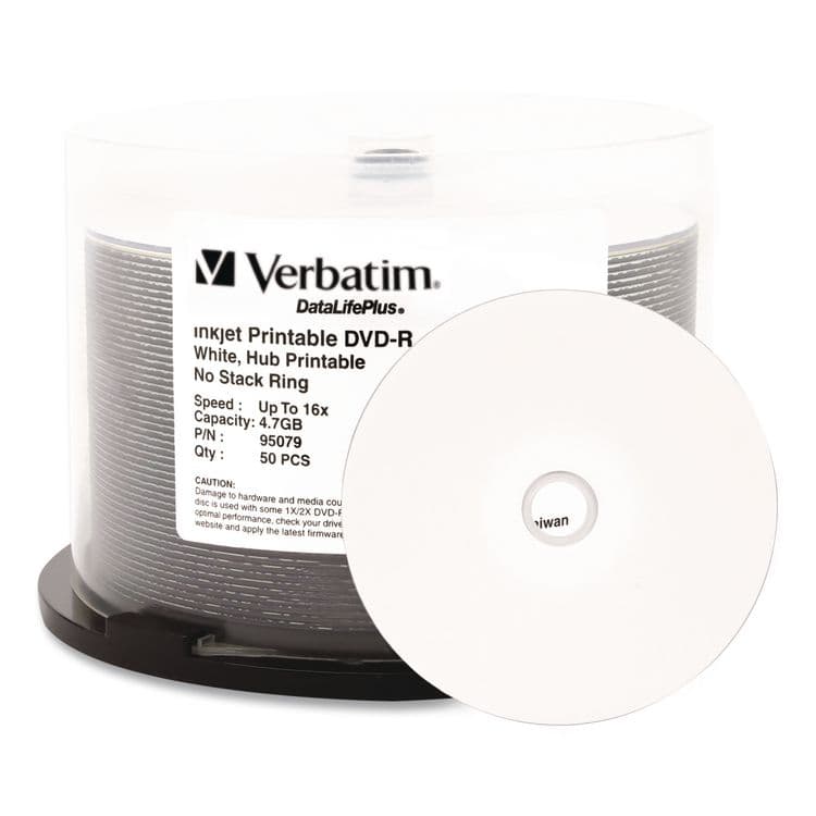 VERBATIM CORPORATION DVD-R DataLife Plus Printable Recordable Disc, 4.7 GB,16x, Spindle, White, 50/Pack (VER95079) thumbnail 4