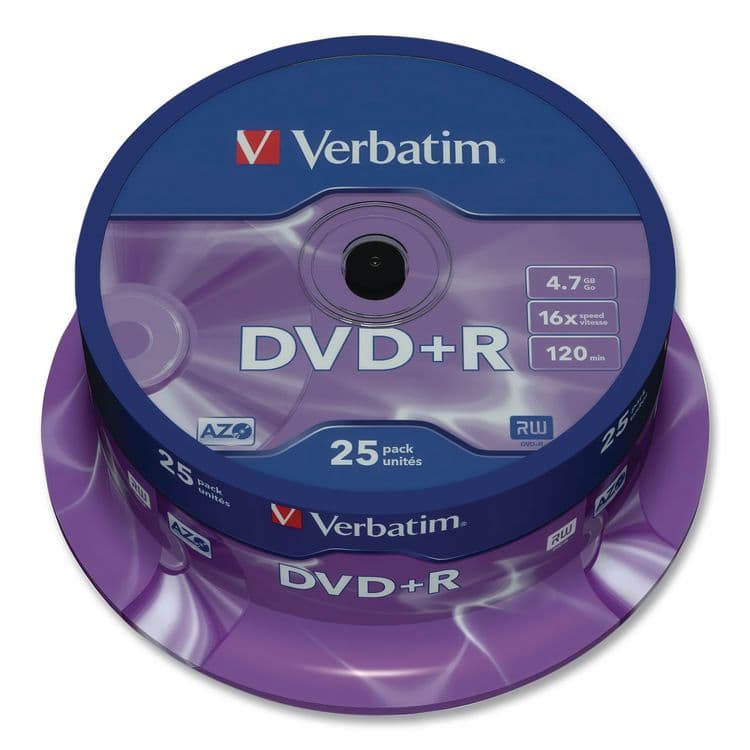VERBATIM CORPORATION DVD+R Recordable Disc, 4.7 GB, 16x, Spindle, Silver, 25/Pack (VER95033) thumbnail 3