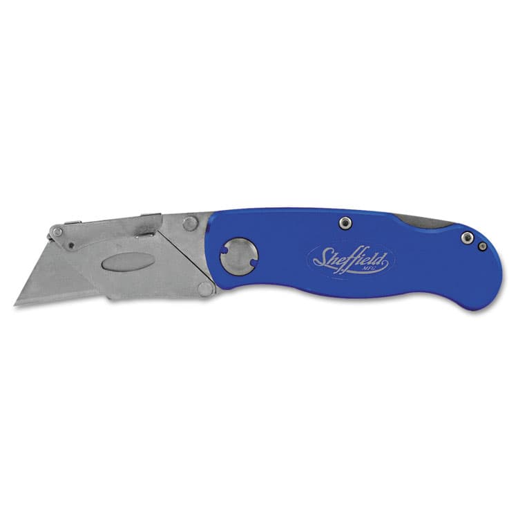 GREAT NECK SAW MFG. Sheffield Folding Lockback Knife, 1 Utility Blade, 2" Blade, 3.5" Aluminum Handle, Blue (GNS12113)