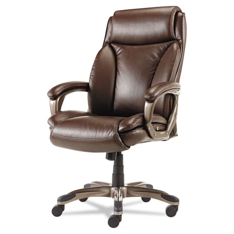 ALERA Alera Veon Series Executive High-Back Bonded Leather Chair, Supports Up to 275 lb, Brown Seat/Back, Bronze Base (ALEVN4159)