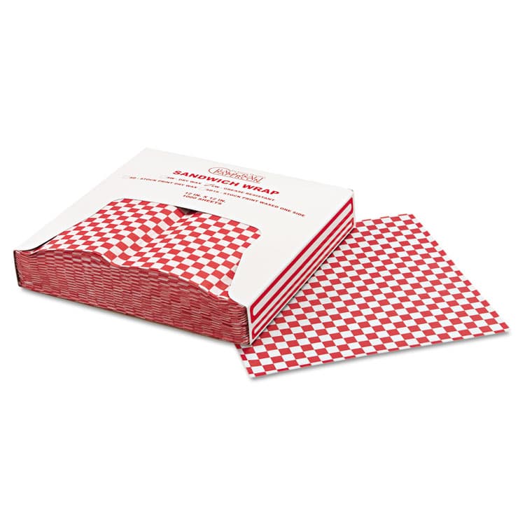 BAGCRAFT Grease-Resistant Paper Wraps and Liners, 12 x 12, Red Check, 1,000/Box, 5 Boxes/Carton (BGC057700) thumbnail 3