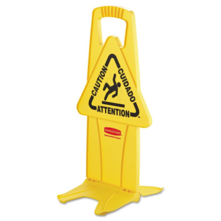 RUBBERMAID COMMERCIAL PROD. Stable Multi-Lingual Safety Sign, 13 x 13.25 x 26, Yellow (RCP9S0900YEL) thumbnail 2