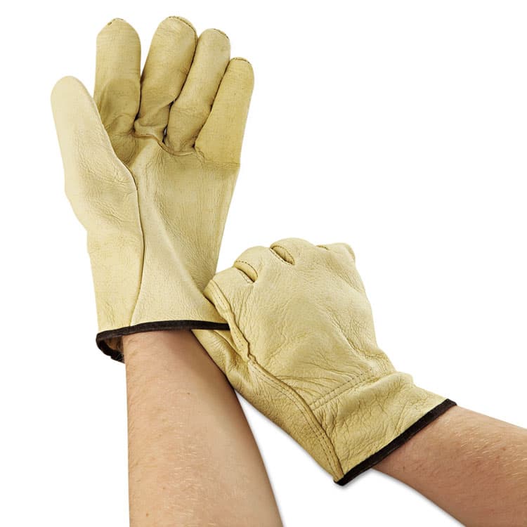MCR SAFETY Unlined Pigskin Driver Gloves, Gunn Cut, Straight Thumb, Large, Cream, 12 Pairs (MPG3400L) thumbnail 2