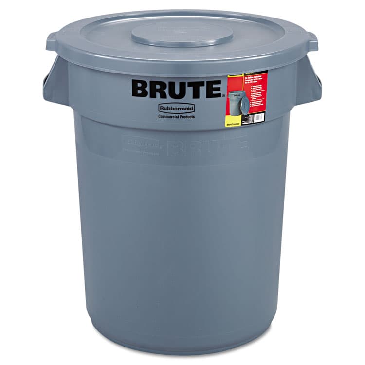 RUBBERMAID COMMERCIAL PROD. Brute Container with Lid, 32 gal, Plastic, Gray (RCP863292GRA)