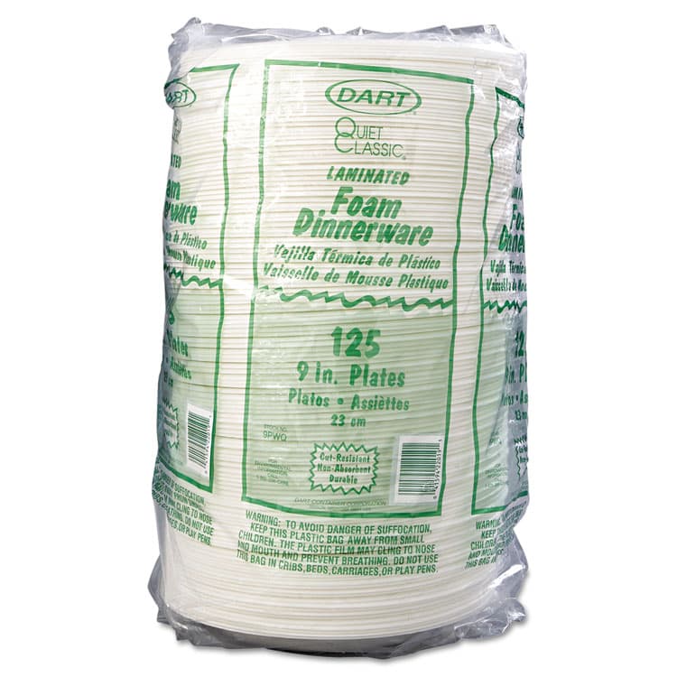 DART Quiet Classic Laminated Foam Dinnerware, Plate, 9" dia, White, 500/Carton (DCC9PWQR) thumbnail 3