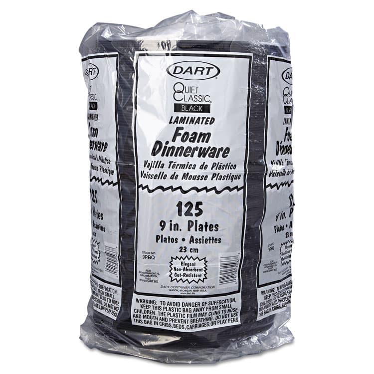 DART Quiet Classic Laminated Foam Dinnerware, Plate, 9" dia, Black, 125/Pack, 4 Packs/Carton (DCC9PBQR) thumbnail 3