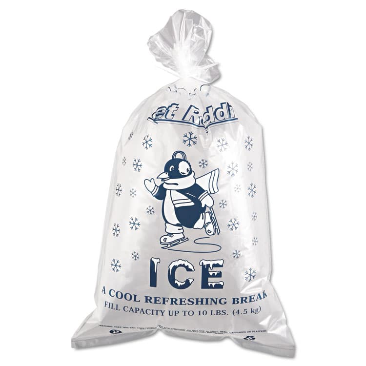 INTEGRATED BAGGING SYSTEMS Ice Bags with Twist-Ties, Ice: Penguin Icon Labeling, 10 lb Capacity, 12" x 21", Clear, 1,000/Carton (IBSIC1221)