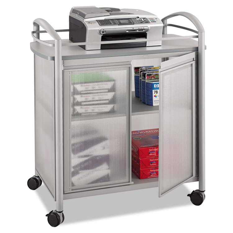 SAFCO PRODUCTS Impromptu Refreshment Cart/Machine Stand, Engineered Wood, 3 Shelf, 34 x 21.25 x 36.5, Gray/Silver (SAF8966GR)
