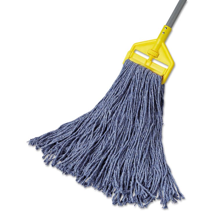 RUBBERMAID COMMERCIAL PROD. Non-Launderable Cotton/Synthetic Cut-End Blend Mop Head, 24 oz, 1" Band, Blue, 12/Carton (RCPF51812BLU) thumbnail 2