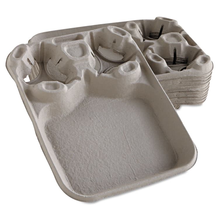 HUHTAMAKI StrongHolder Molded Fiber Cup/Food Tray, 8 oz to 44 oz, Two Cups + Food Tray, Beige, 100/Carton (HUH20990CT) thumbnail 3
