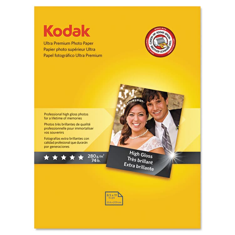 KODAK, EASTMAN, CO. Ultra Premium Photo Paper, 10 mil, 8.5 x 11, High-Gloss White, 25/Pack (KOD8366353)