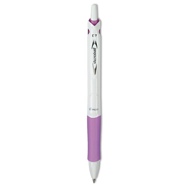 PILOT CORP. OF AMERICA Acroball PureWhite Advanced Ink Hybrid Gel Pen, Retractable, Fine 0.7 mm, Black Ink, White/Purple Barrel (PIL31854)