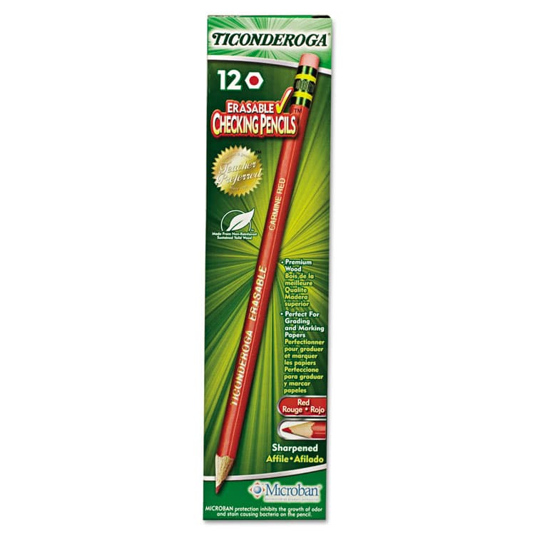 DIXON TICONDEROGA CO. Erasable Colored Pencils, 2.6 mm, 2B, Carmine Red Lead, Carmine Red Barrel, 12/Pack (DIX142590002)