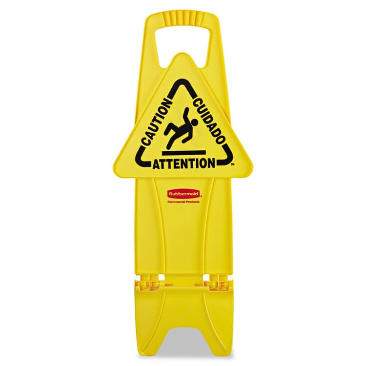 RUBBERMAID COMMERCIAL PROD. Stable Multi-Lingual Safety Sign, 13 x 13.25 x 26, Yellow (RCP9S0900YEL)