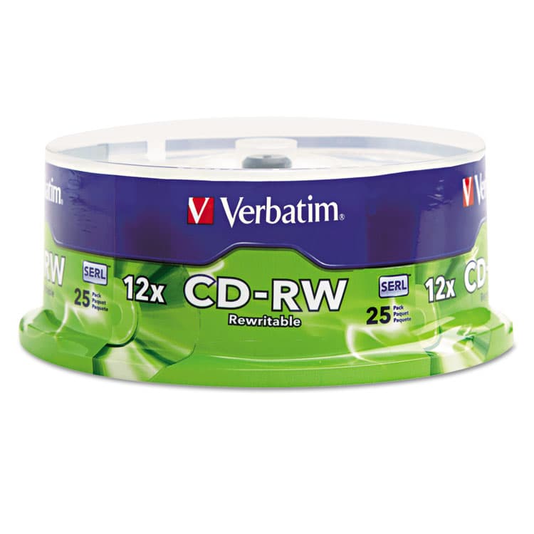 VERBATIM CORPORATION CD-RW Rewritable Disc, 700 MB/80 min, 12x, Spindle, Silver, 25/Pack (VER95155)