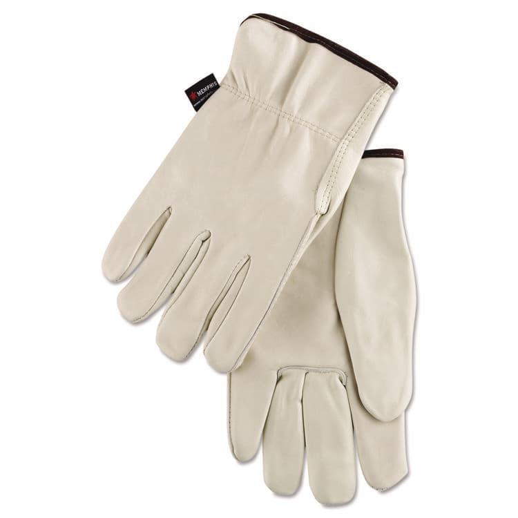 MCR SAFETY Premium Grade Leather Insulated Driver Gloves, Fleece Lining, Gunn Cut, Straight Thumb, Large, Cream, 12 Pairs (MPG3250L)