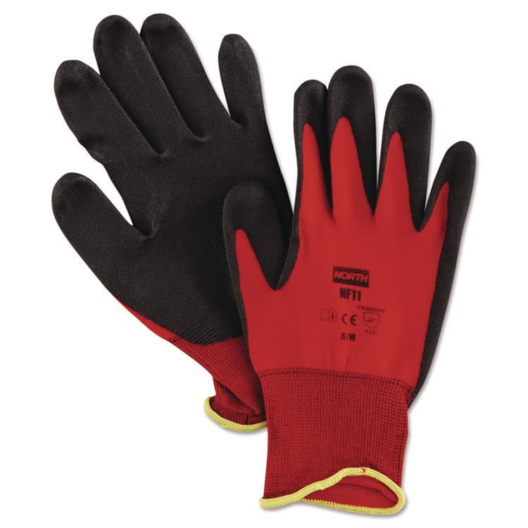 NORTH SAFETY PRODUCTS NorthFlex Red Foamed PVC Palm Coated Gloves, EN388: 4131, 10" Long, Medium (Size 8), Red/Black, 12 Pairs (NSPNF118M)