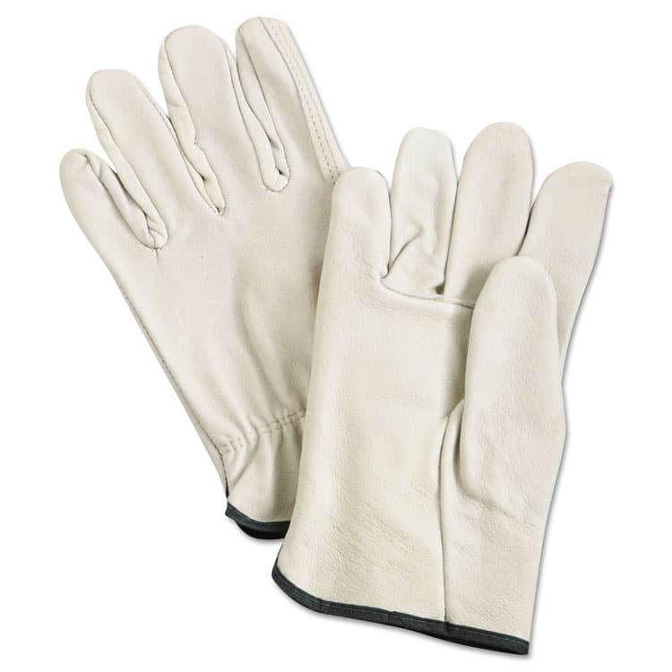MCR SAFETY Unlined Pigskin Driver Gloves, Gunn Cut, Straight Thumb, Medium, Cream, 12 Pairs (MPG3400M)