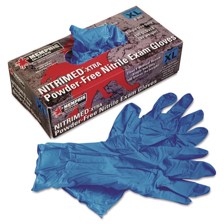 MCR SAFETY Nitri-Med Disposable Nitrile Gloves, Powder-Free, X-Large, 6 mil, Blue, 100/Box (MPG6012XL)