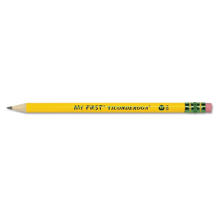 DIXON TICONDEROGA CO. My First Woodcase Pencil with Eraser, HB (#2), Black Lead, Yellow Barrel, Dozen (DIX33312)