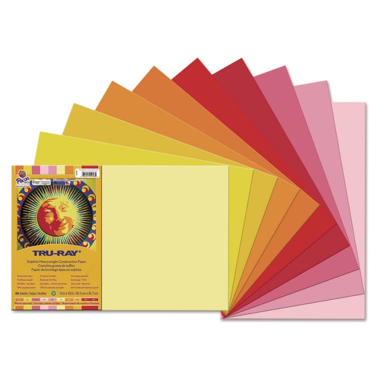 PACON CORPORATION Tru-Ray Construction Paper, 76 lb Text Weight, 12 x 18, Assorted Cool/Warm Colors, 25/Pack (PAC102948)