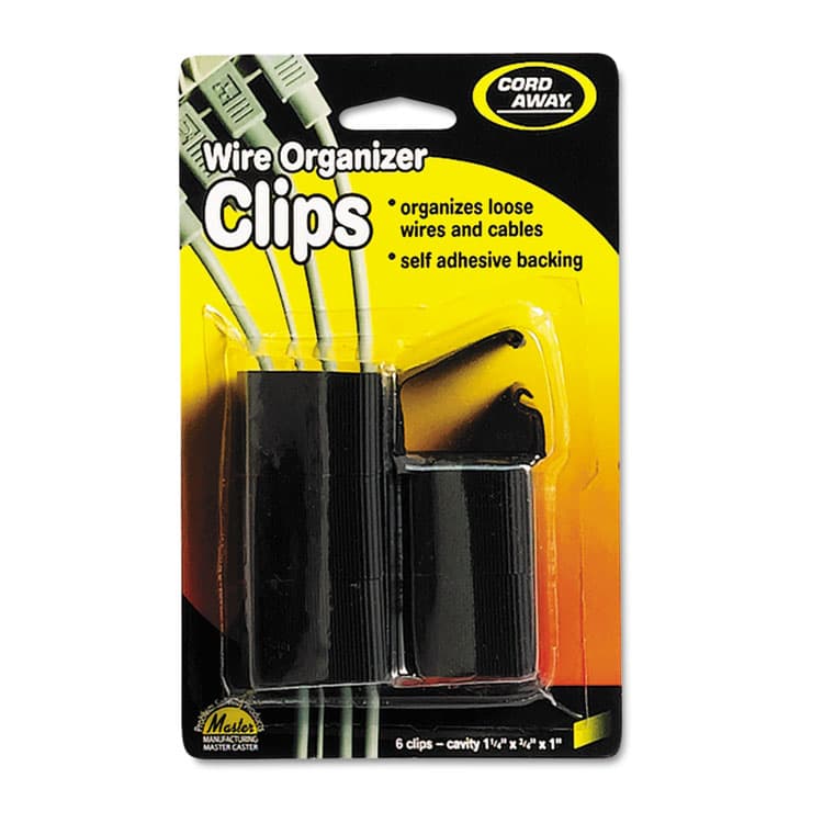 MASTER CASTER COMPANY Self-Adhesive Wire Clips, Black, 6/Pack (MAS00204)