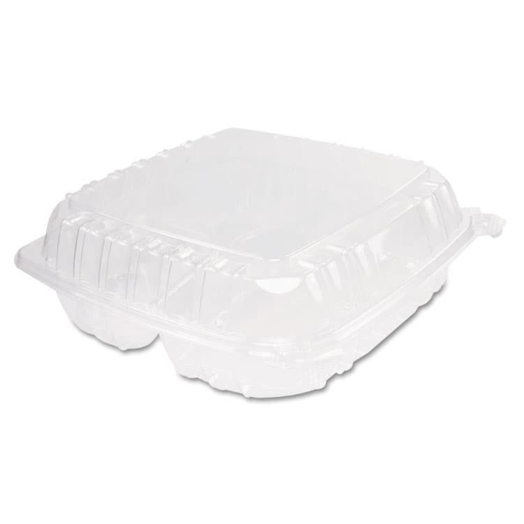 DART ClearSeal Hinged-Lid Plastic Containers, 3 Compartments, 9.4 x 8.9 x 3, Plastic, 100/Bag, 2 Bags/Carton (DCCC95PST3)