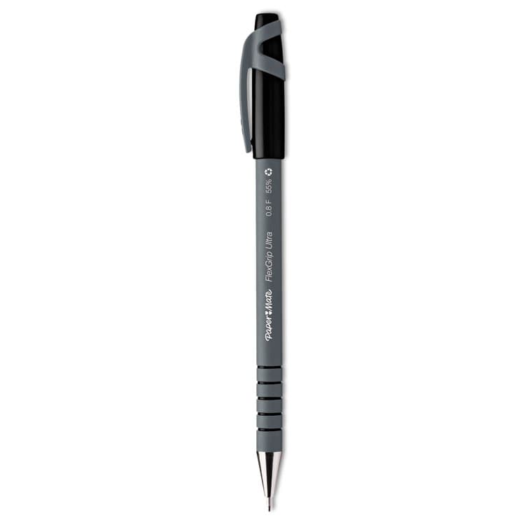 SANFORD FlexGrip Ultra Recycled Ballpoint Pen, Stick, Fine 0.8 mm, Black Ink, Gray Barrel, Dozen (PAP9680131)