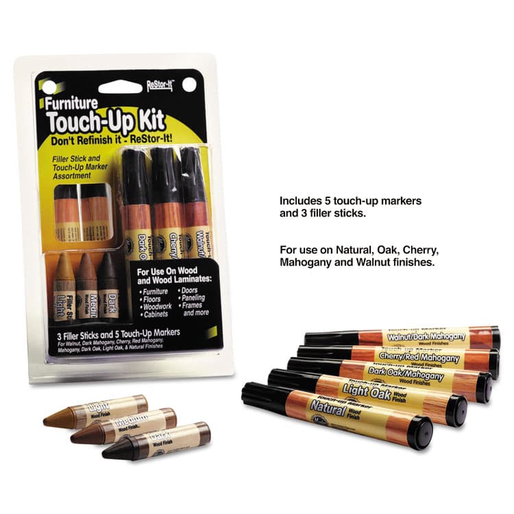 MASTER CASTER COMPANY ReStor-It Furniture Touch-Up Kit with (5) Woodgrain Markers, (3) Filler Sticks, 4.25 x 0.38 x 6.75 (MAS18000) thumbnail 3