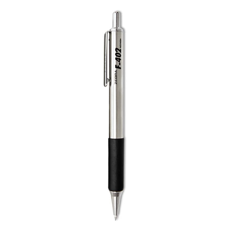 ZEBRA PEN CORP. F-402 Ballpoint Pen, Retractable, Fine 0.7 mm, Black Ink, Stainless Steel/Black Barrel, 2/Pack (ZEB29212)