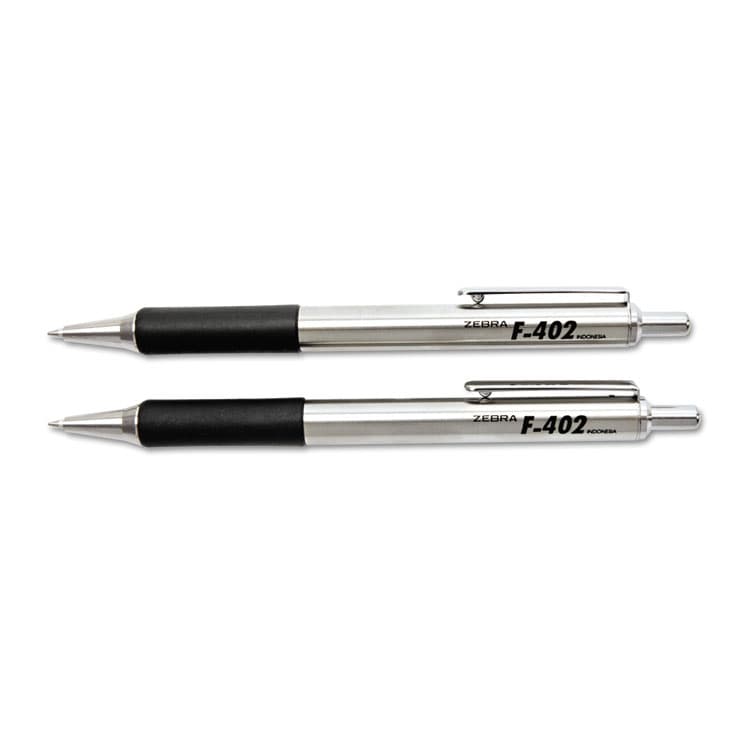 ZEBRA PEN CORP. F-402 Ballpoint Pen, Retractable, Fine 0.7 mm, Black Ink, Stainless Steel/Black Barrel, 2/Pack (ZEB29212) thumbnail 3