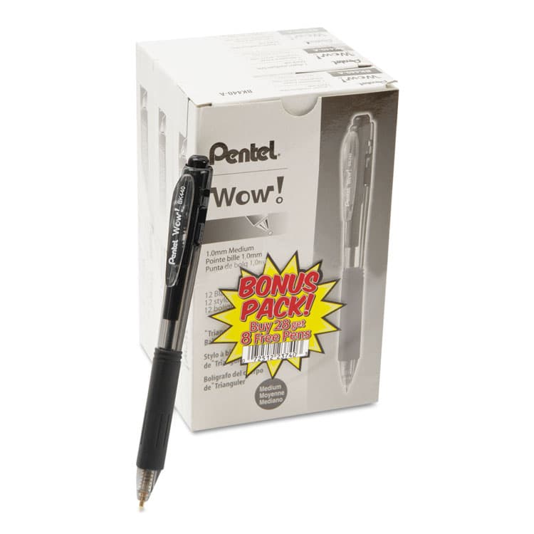 PENTEL OF AMERICA WOW! Ballpoint Pen Value Pack, Retractable, Medium 1 mm, Black Ink, Smoke/Black Barrel, 36/Pack (PENBK440ASWUS) thumbnail 4