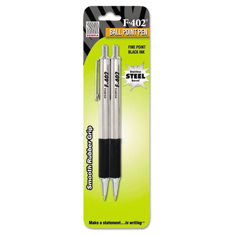 ZEBRA PEN CORP. F-402 Ballpoint Pen, Retractable, Fine 0.7 mm, Black Ink, Stainless Steel/Black Barrel, 2/Pack (ZEB29212) thumbnail 2