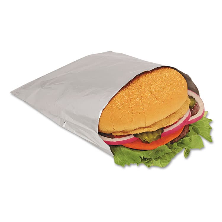 BAGCRAFT Foil Single-Serve Bags, Unlabeled Burger, 6" x 0.75" x 6.5", Silver, 1,000/Carton (BGC300533)
