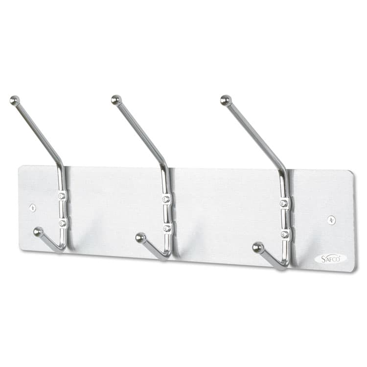 SAFCO PRODUCTS Metal Wall Rack, Three Ball-Tipped Double-Hooks, Metal, 18w x 3.75d x 7h, Satin (SAF4161) thumbnail 2